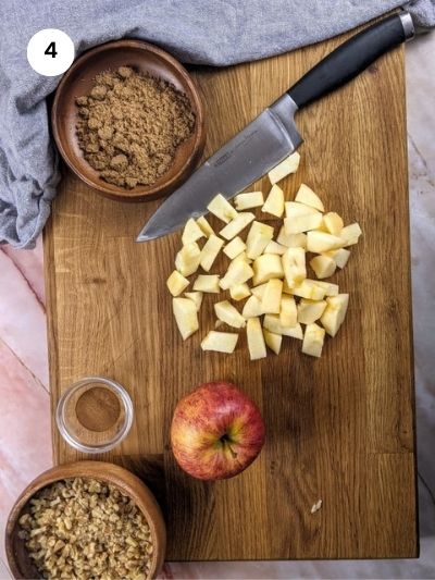 Cutting the apples into cubes for the filling.