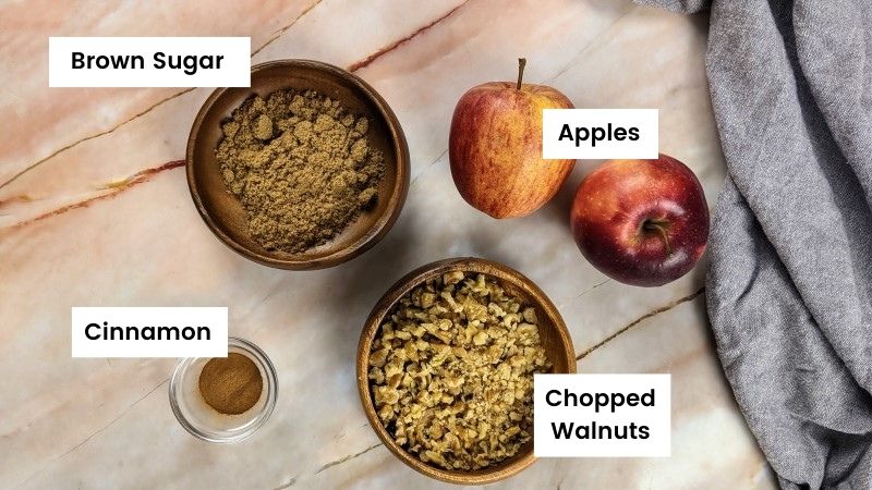 Ingredients for the filling of the apple crumble tart.