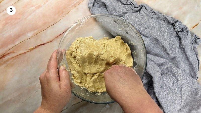 Making the dough after adding the wet ingredients.