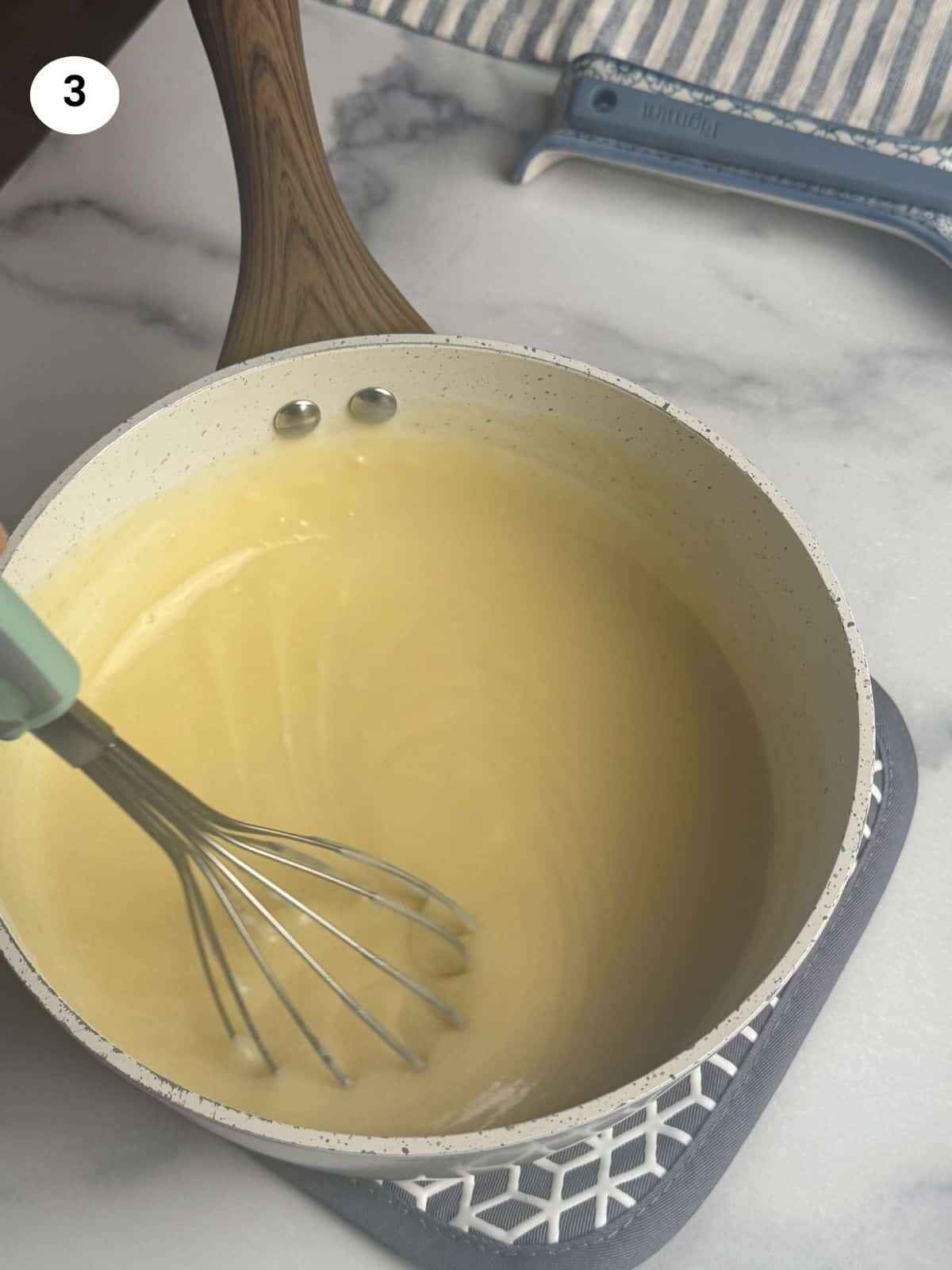 Added eggs and butter to make custard.