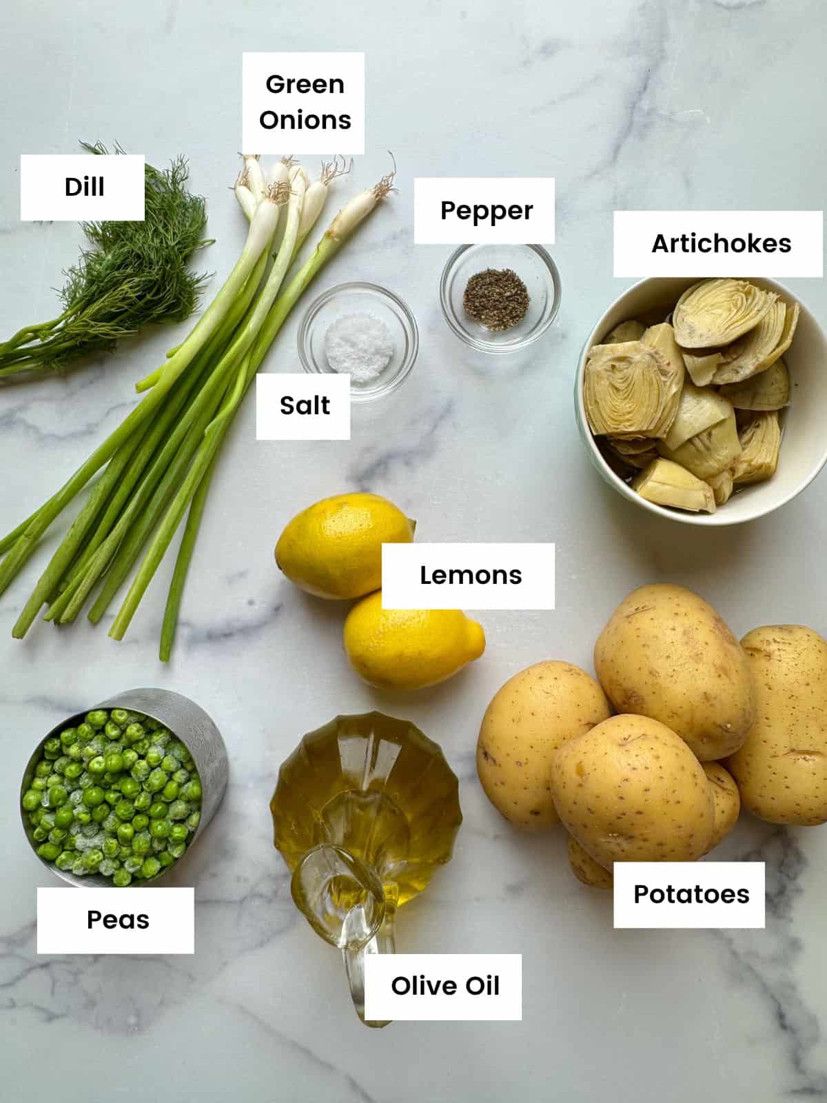 Ingredients for artichoke and potato salad.