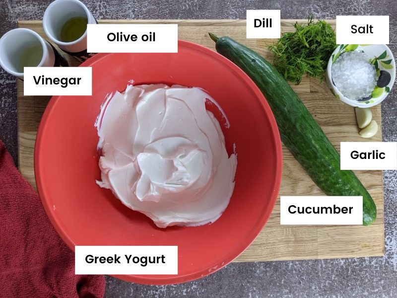 Ingredients for tzatziki sauce.