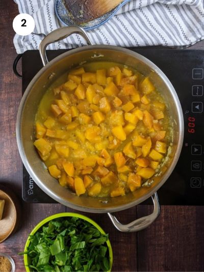 Cooking the squash until tender soft.