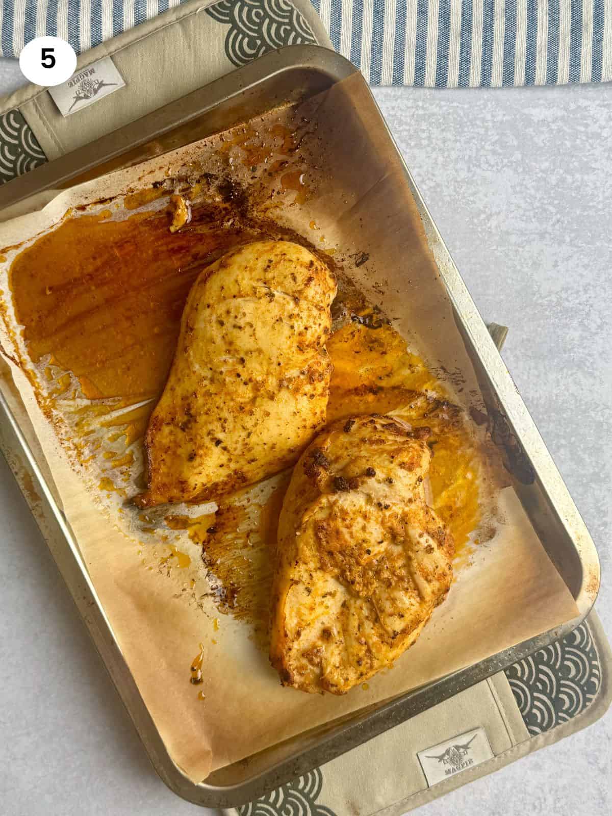 Baked chicken when it comes out of the oven.