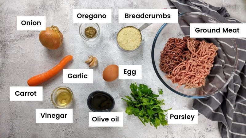 Ingredients for the meatballs