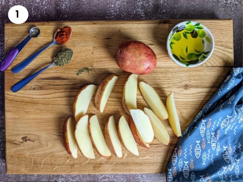 How to slice potatoes into wedges.