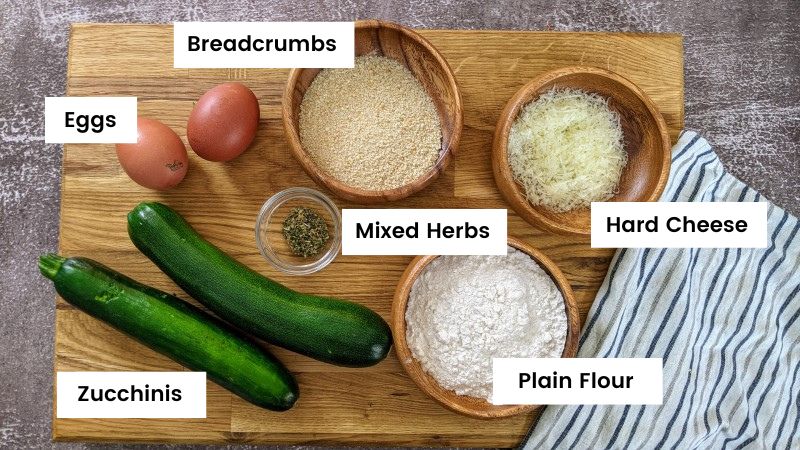 Ingredients for baked zucchini fries.