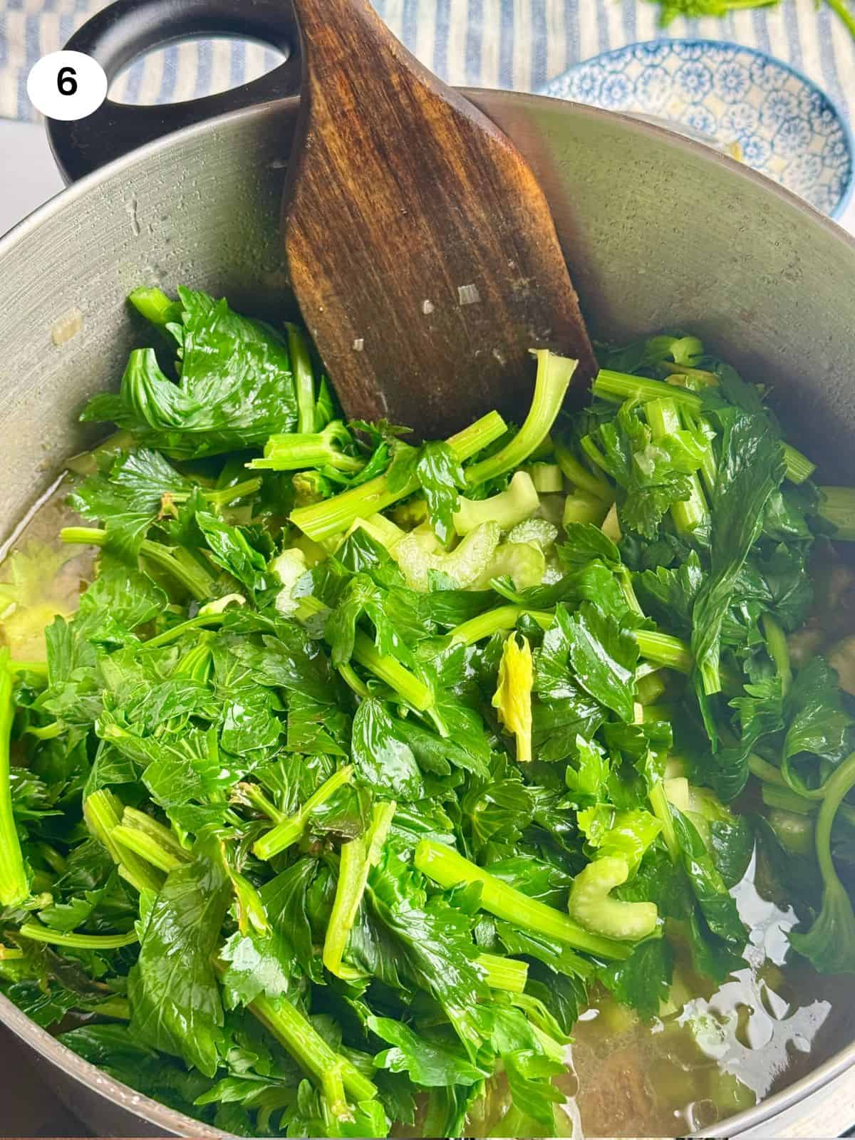 Added the celery to the pot.
