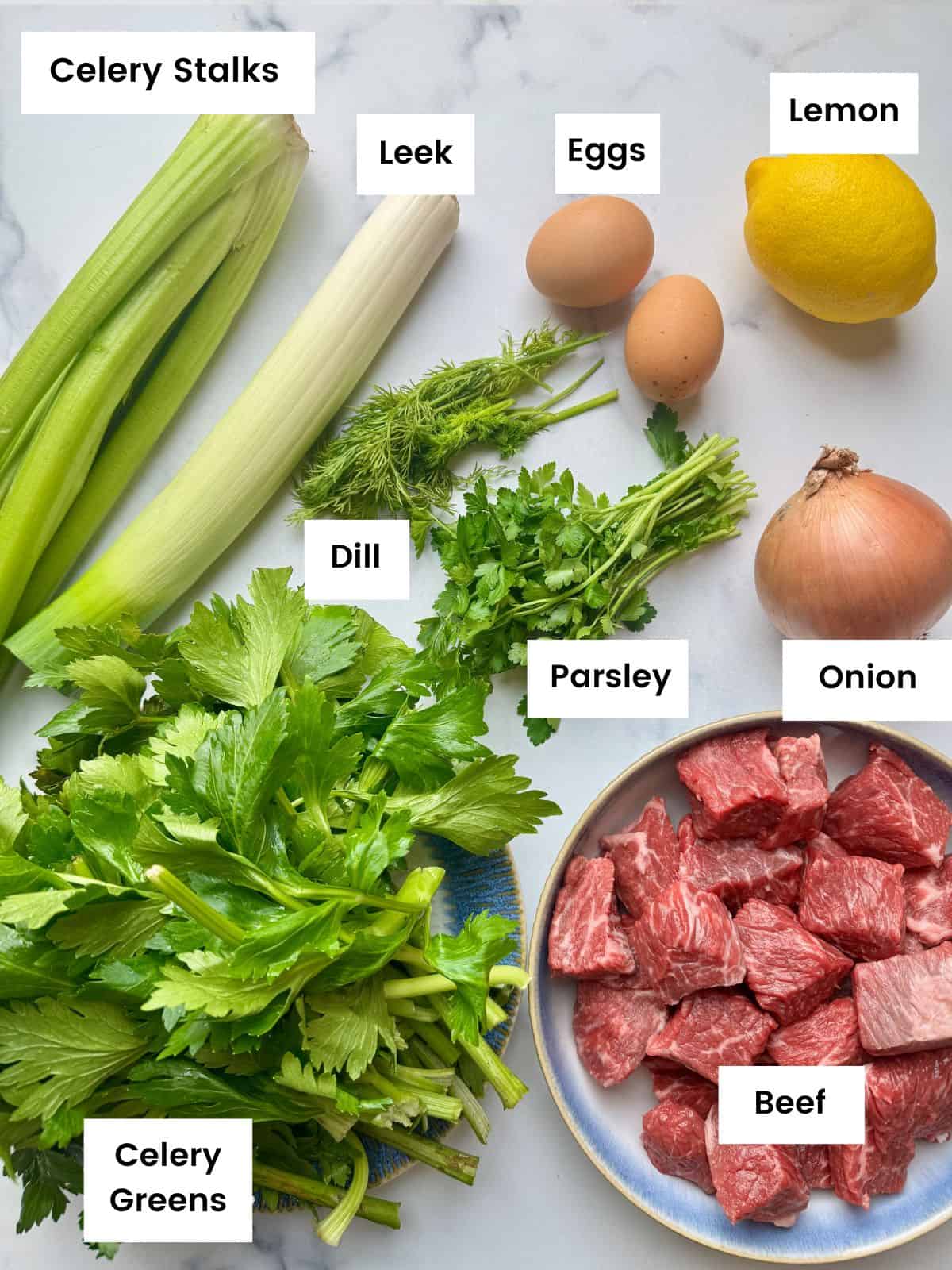 Ingredients for beef celery stew.