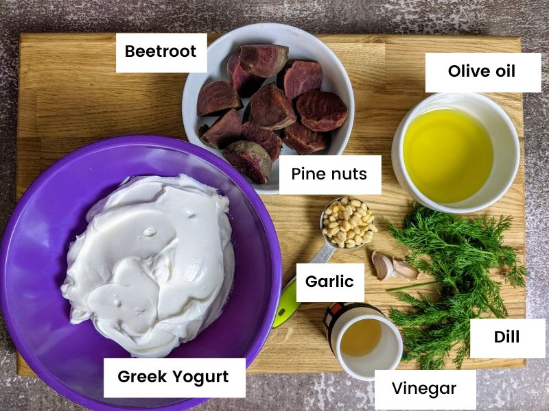 Ingredients for beetroot yogurt dip Ingredients for beetroot yogurt dip.