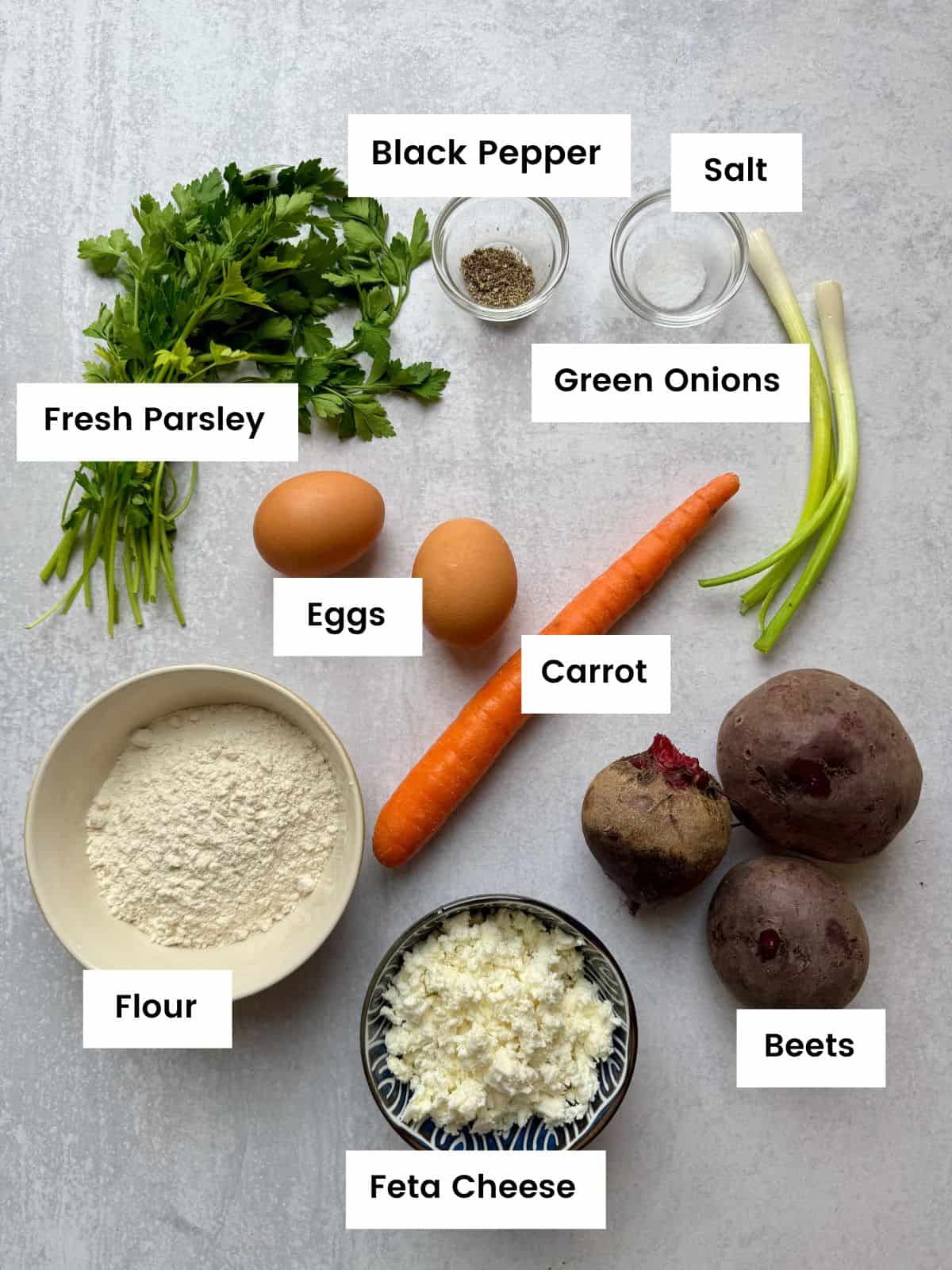 Ingredients for beet fritters.