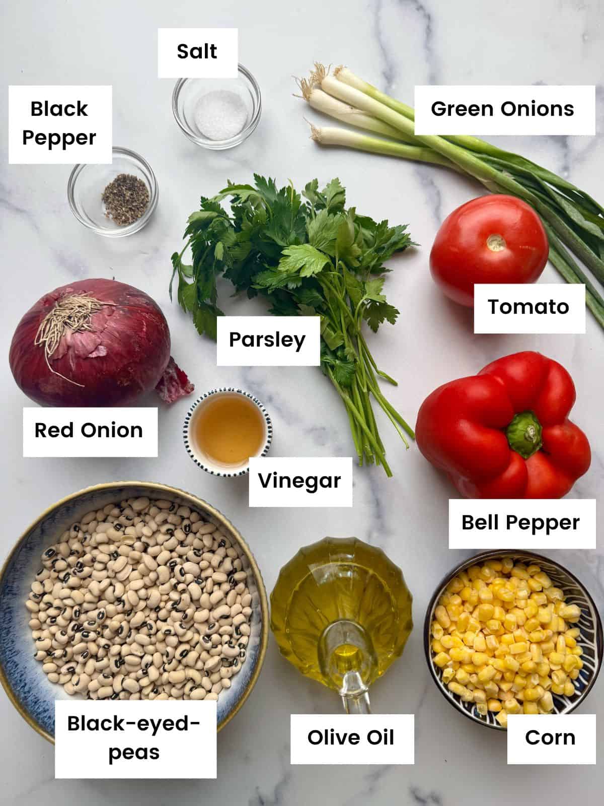 Ingredients for black eyed peas salad Ingredients for black eyed peas salad.