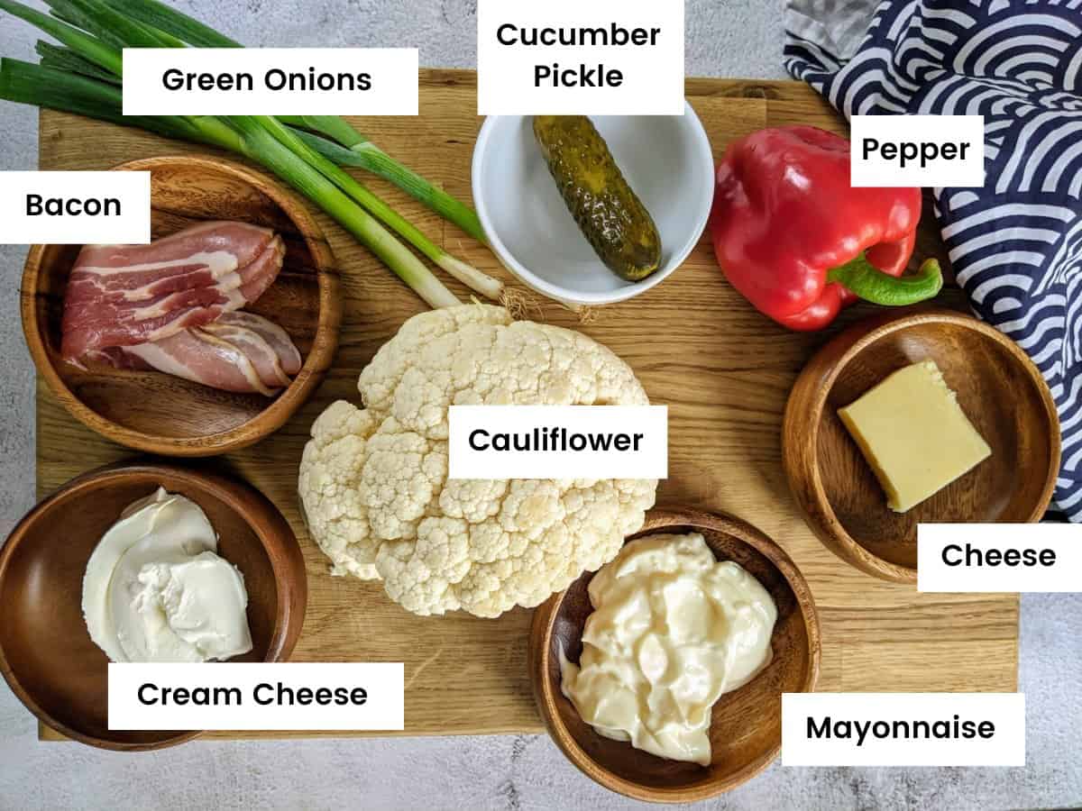 Ingredients for crunchy cauliflower & bacon salad