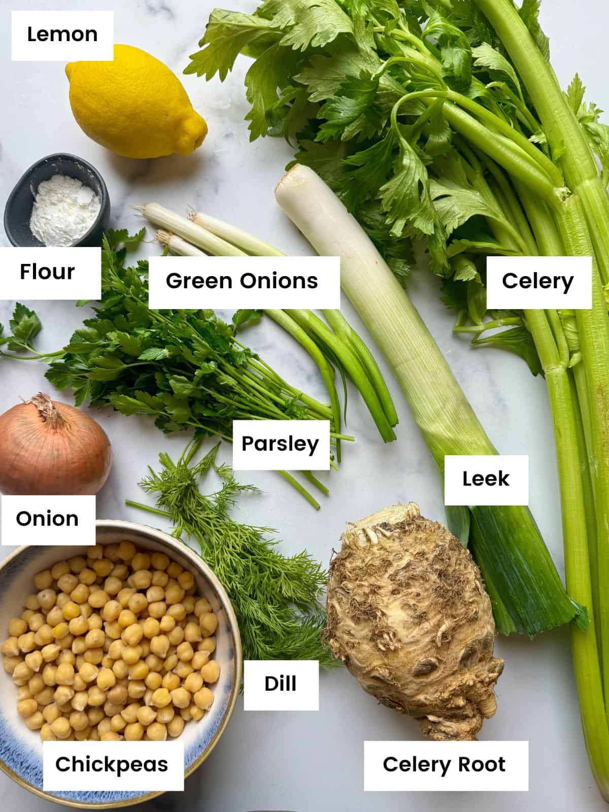 Ingredients for chickpea and celery stew.