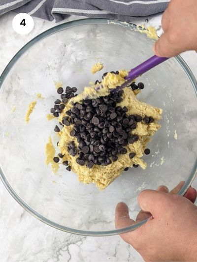 Adding the chocolate chips.