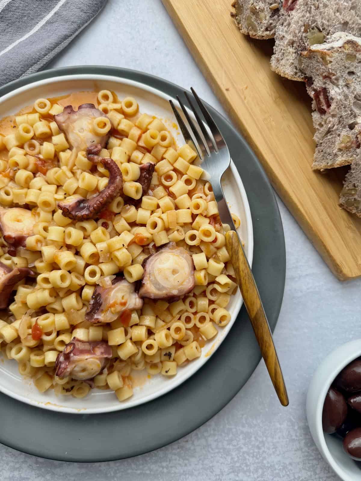 Mediterranean Cooked Octopus With Pasta.