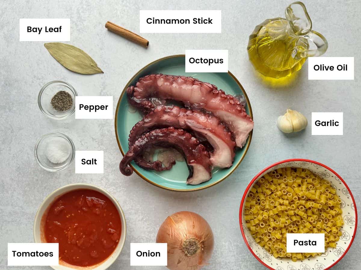 Ingredients for octopus with pasta.