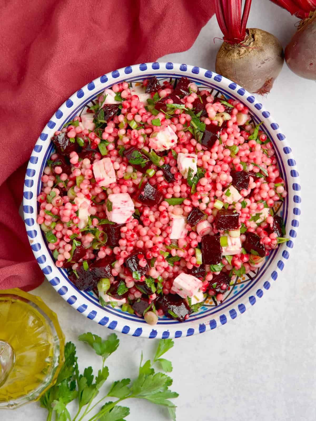 Couscous Salad With Beets And Feta Cheese.