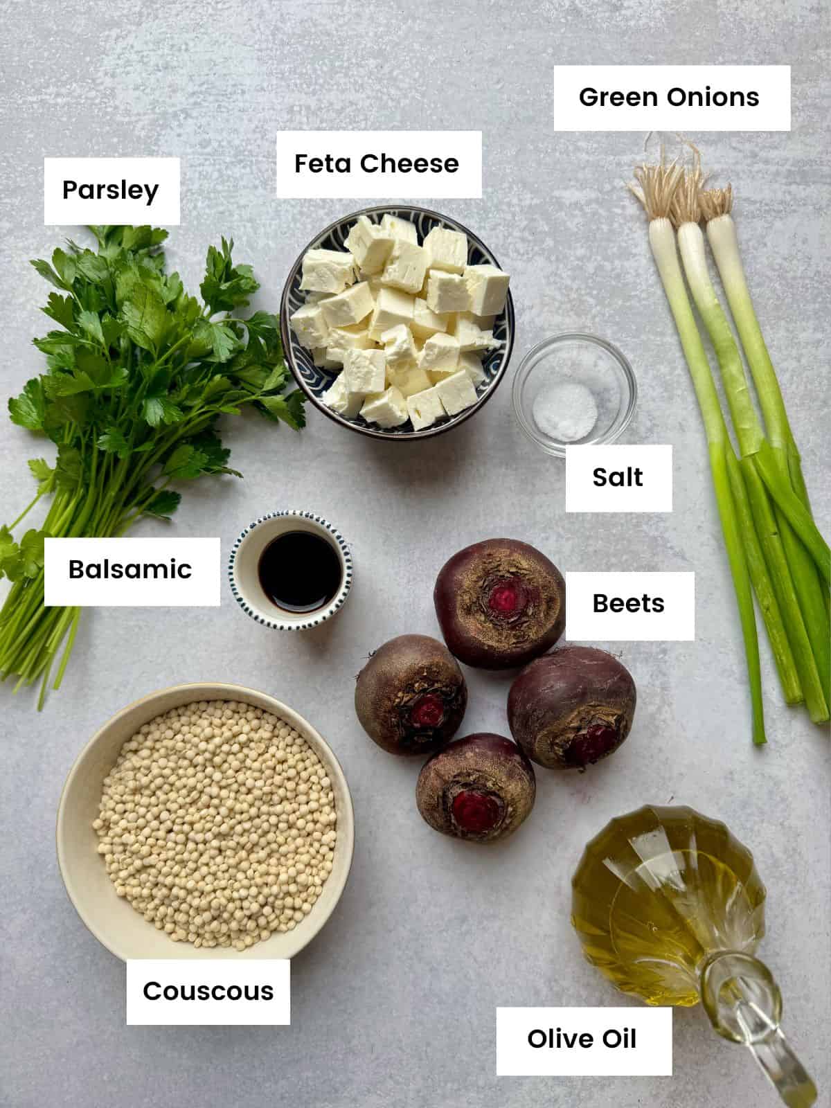 Ingredients for beets couscous salad.