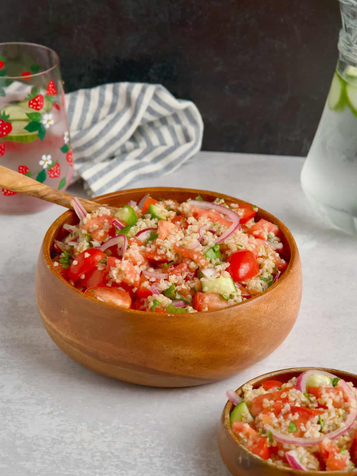 Mediterranean Cucumber And Tomato Salad With Bulgur Wheat.