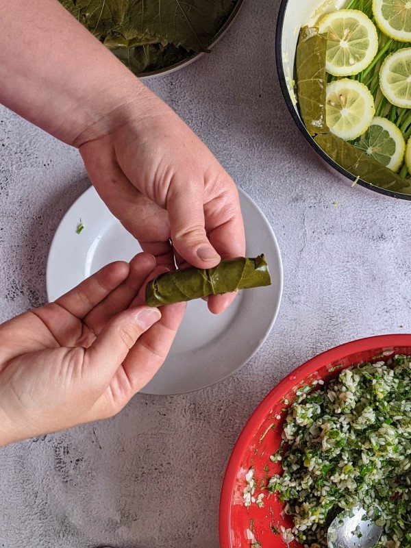 Ready dolmas roll to be put in the pot.