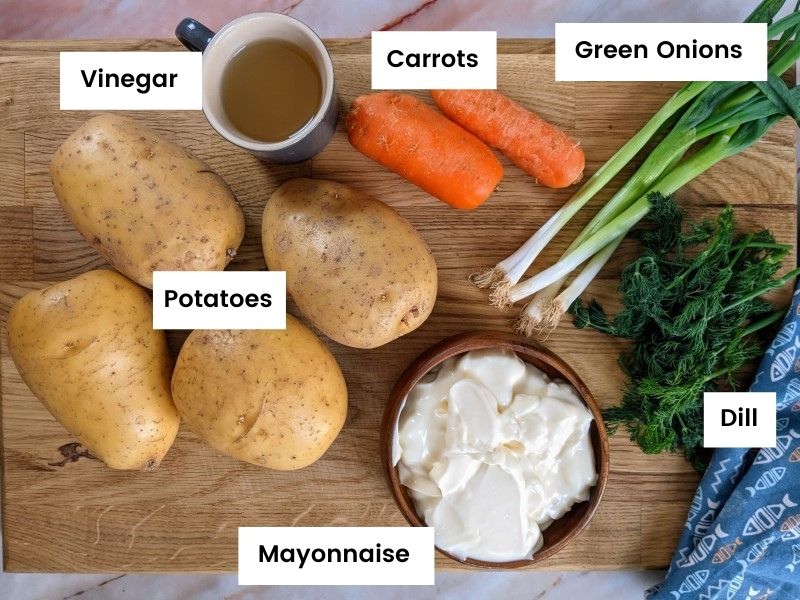 Ingredients for creamy potato salad Ingredients for creamy potato salad.
