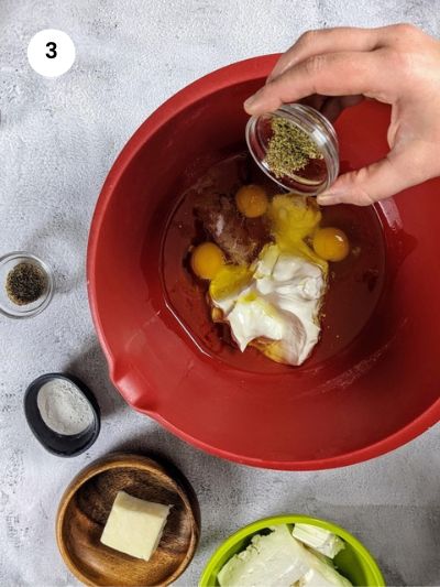 Adding the seasoning to the wet ingredients.