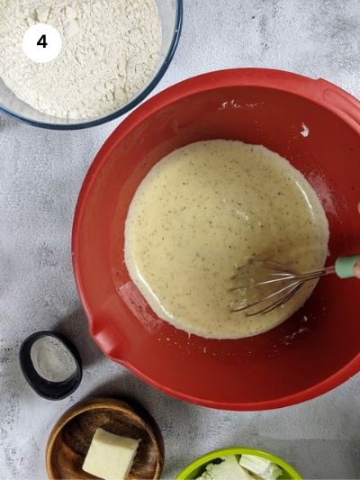 Mixing all the wet ingredients together.