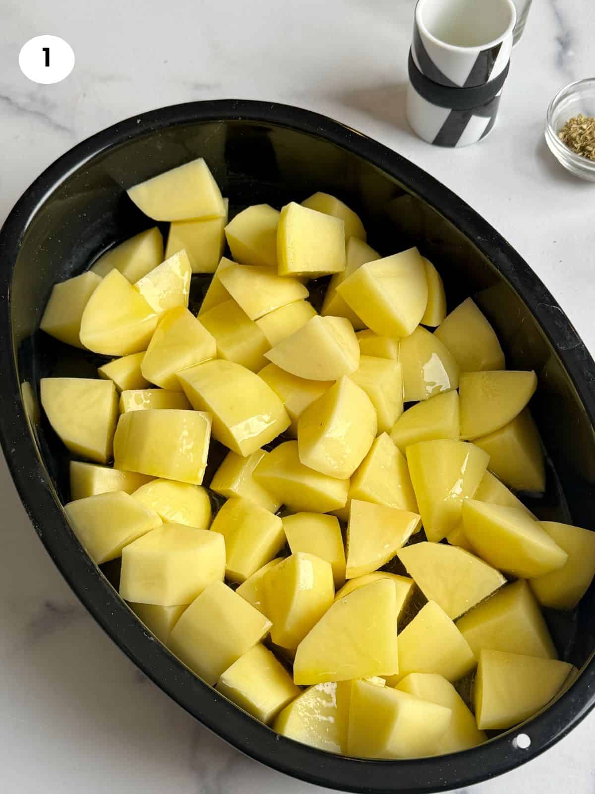 How to cut potatoes for herb roasted potatoes.