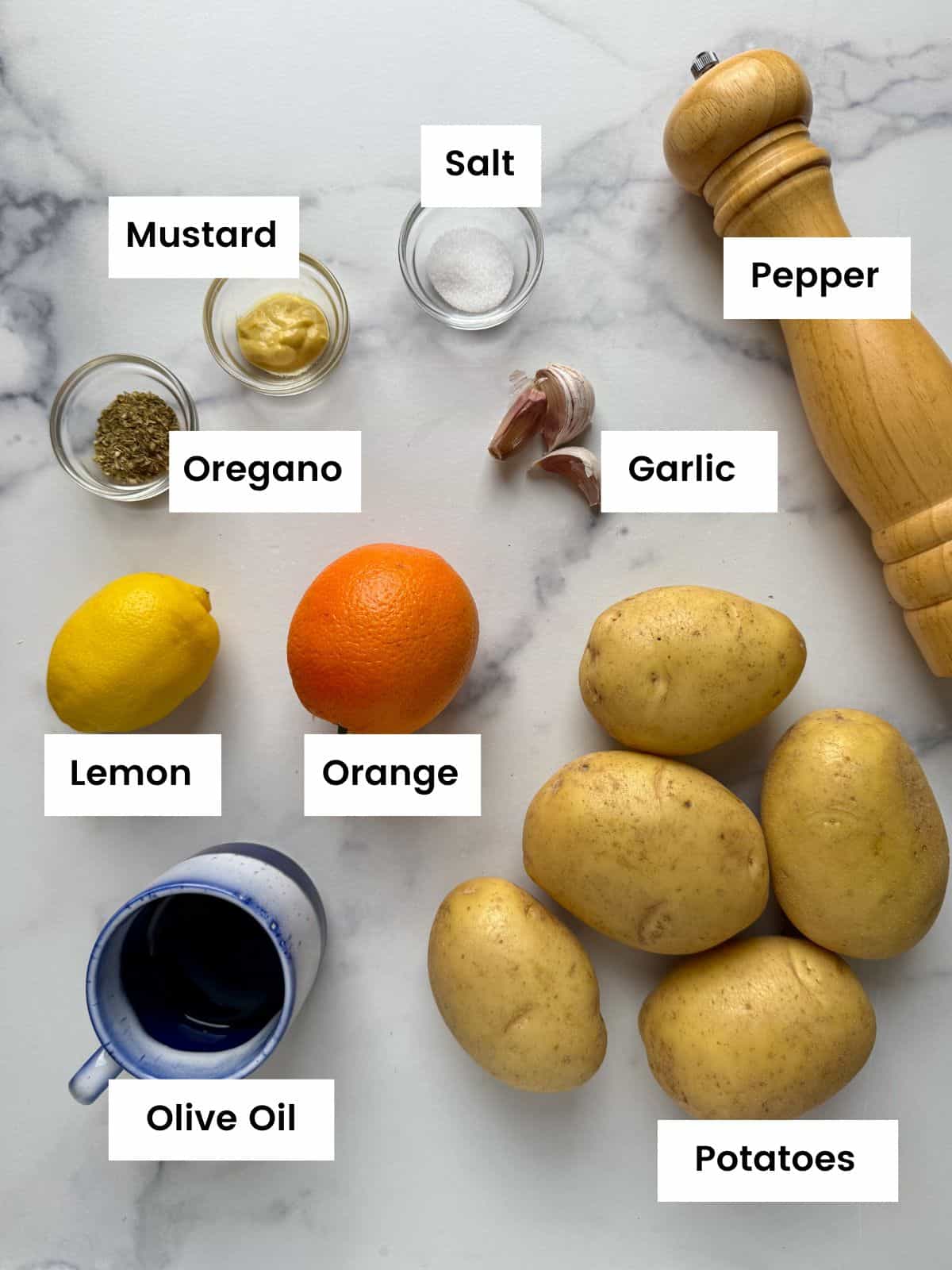 Ingredients for Greek lemon potatoes Ingredients for Greek lemon potatoes.