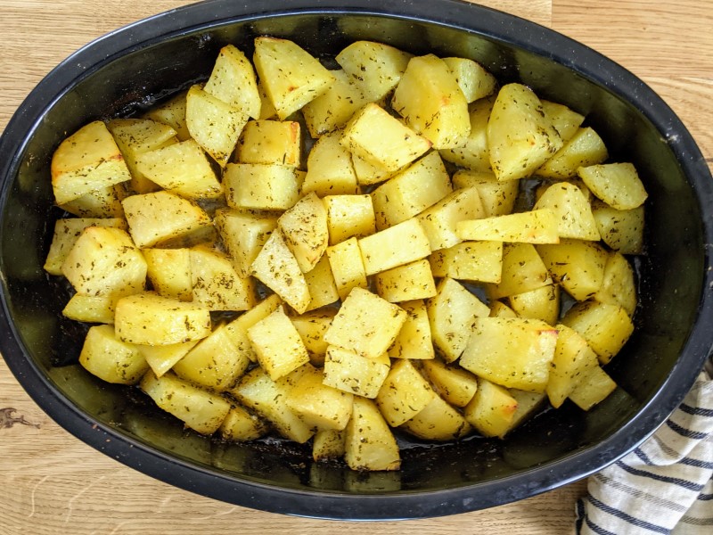 Herb roasted potatoes when they come out of the oven