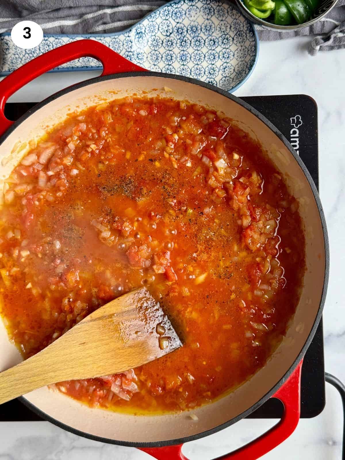 Added the spices to the pan.