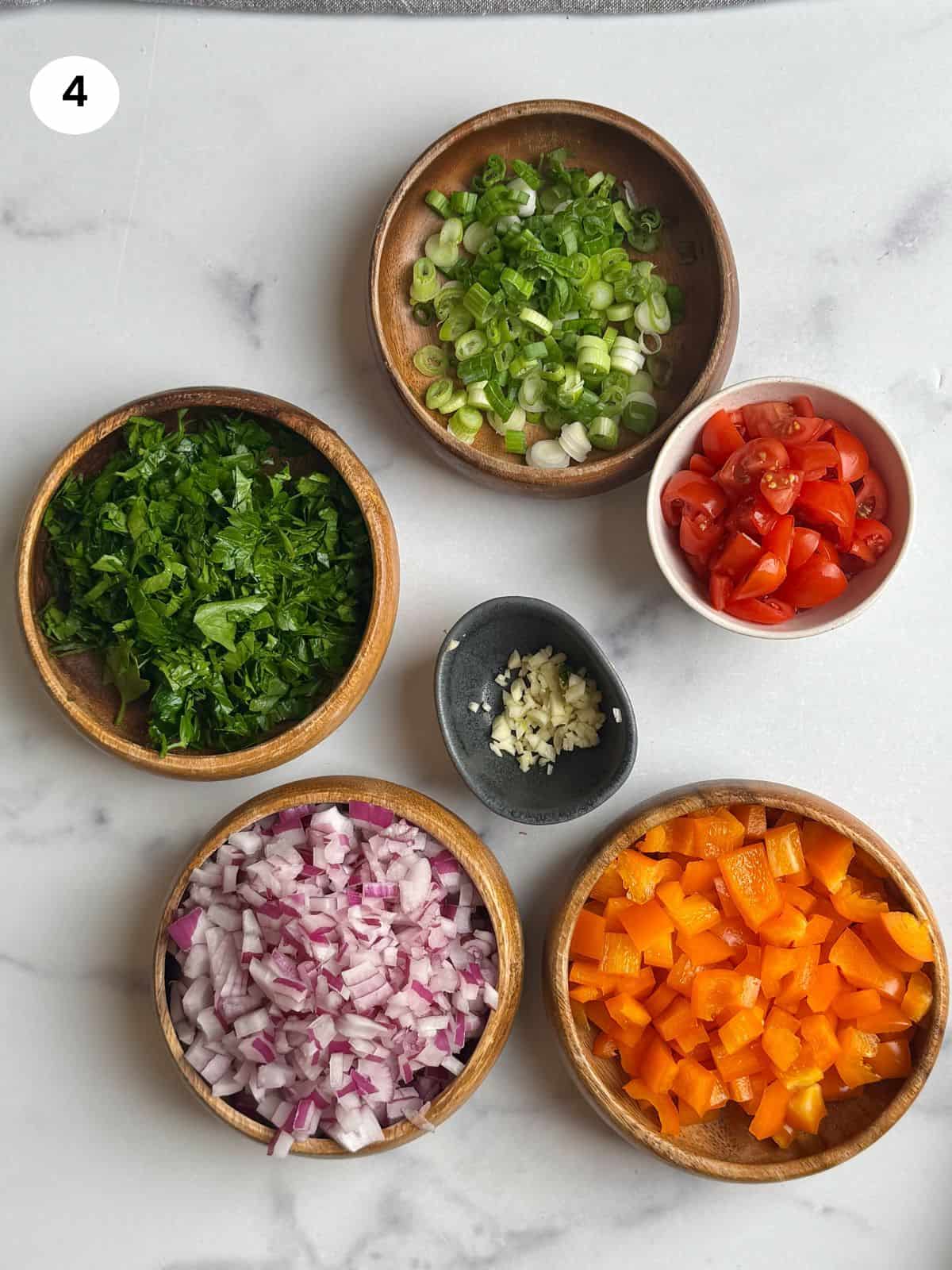 All the vegetables chopped and ready to be used.