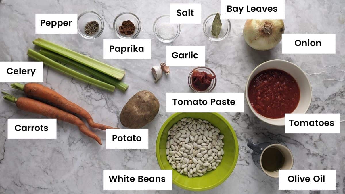 Ingredients for fasolada soup.