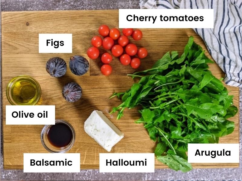Ingredients for fig and grilled halloumi salad.