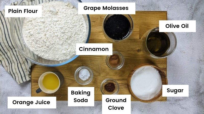 Ingredients for grape molasses cookies.