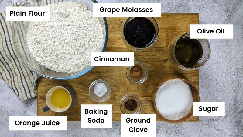 Ingredients for grape molasses cookies Ingredients for grape molasses cookies.