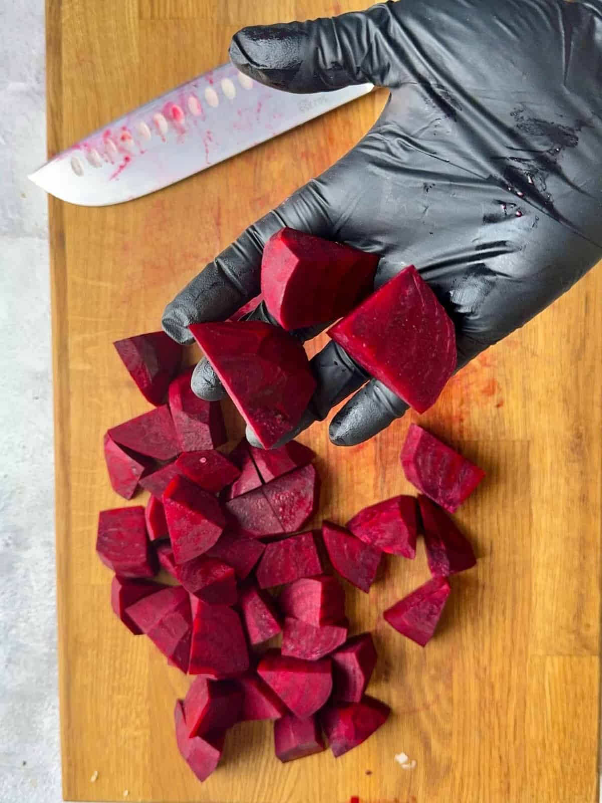 Beets cut into big chunks.