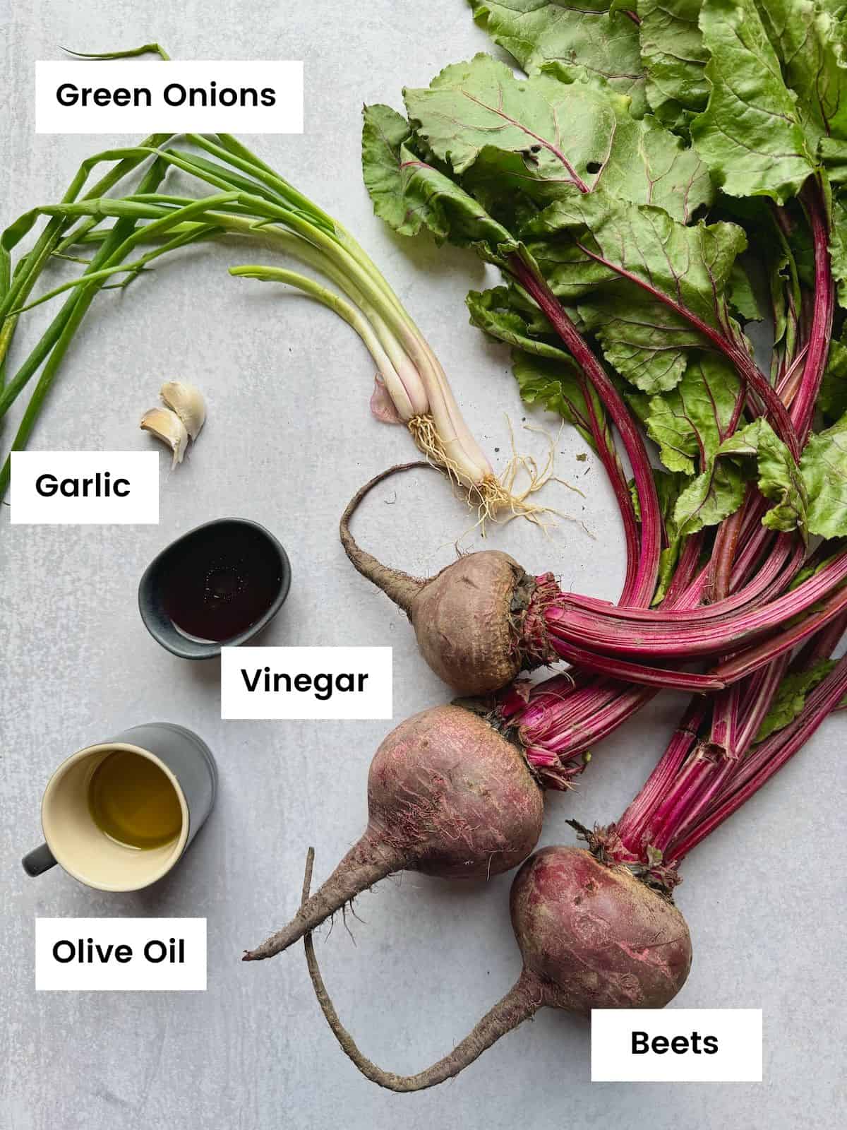Ingredients for Greek beet salad.