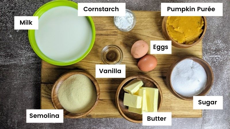 Ingredients for the greek custard pie with pumpkin.