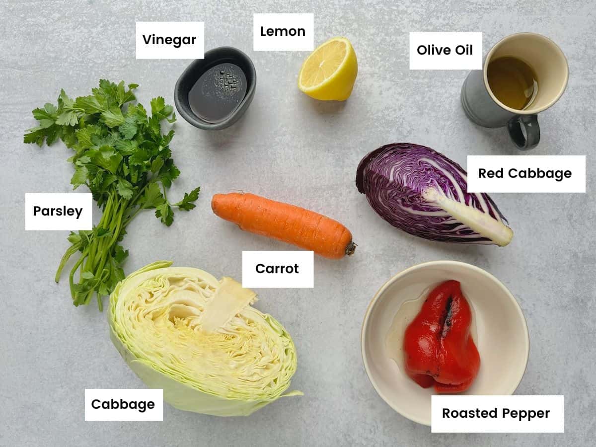 Ingredients for Greek cabbage salad.
