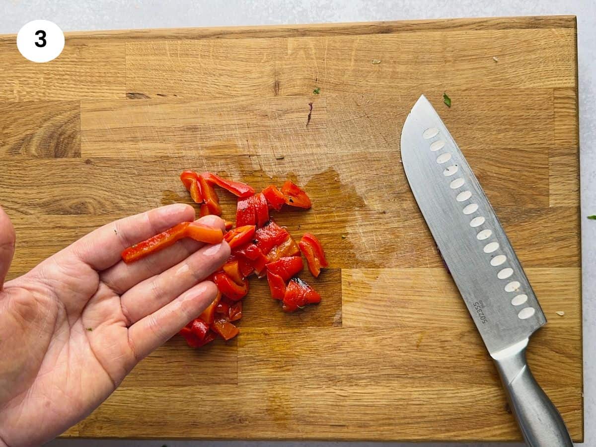Sliced roasted pepper.