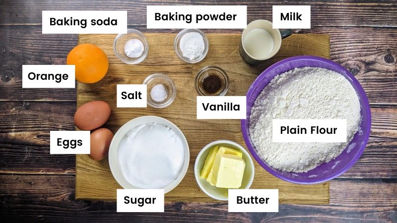 Ingredients for Greek easter koulourakia biscuits.