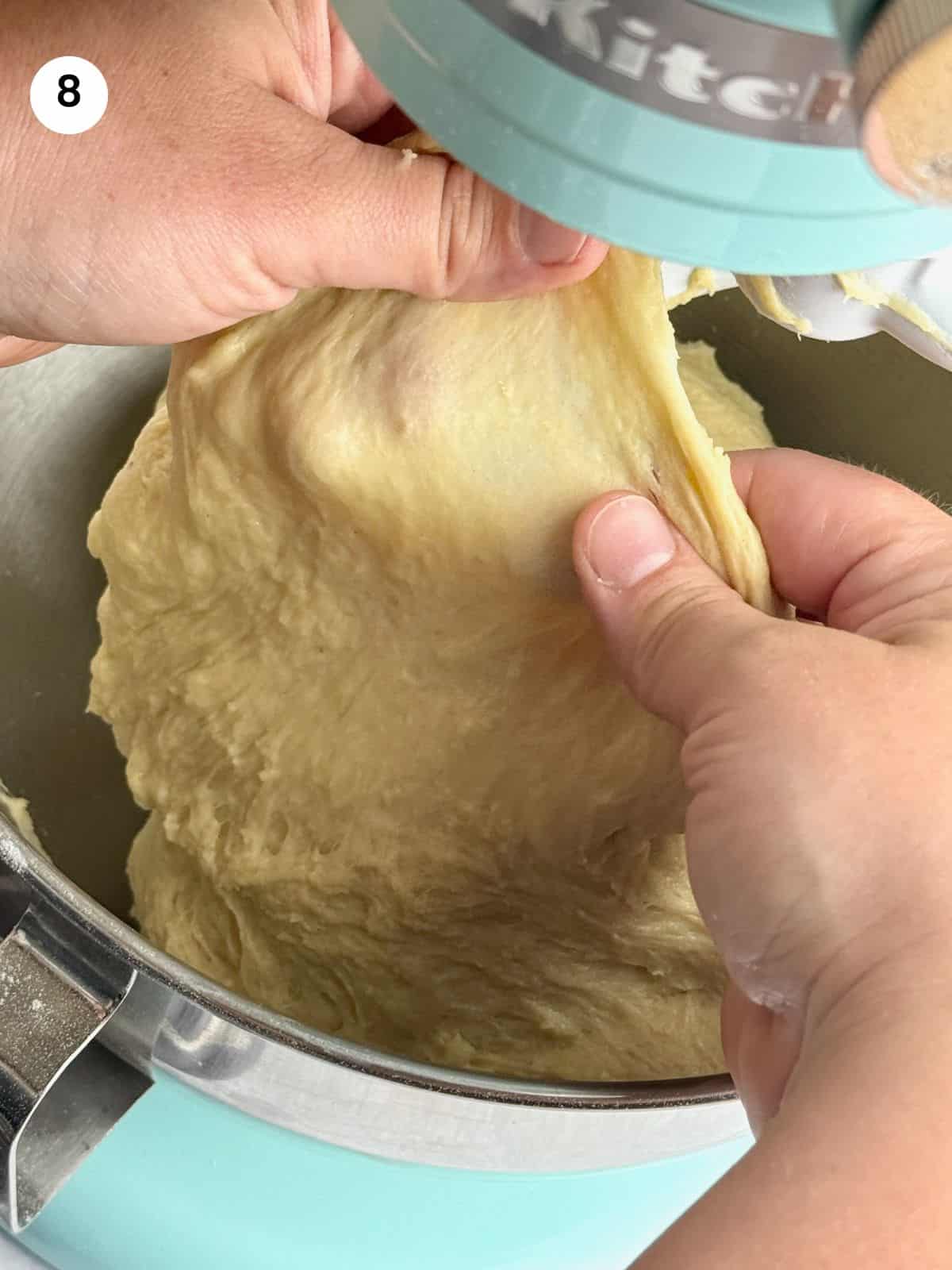 Dough is ready to rest and not sticking to fingers.