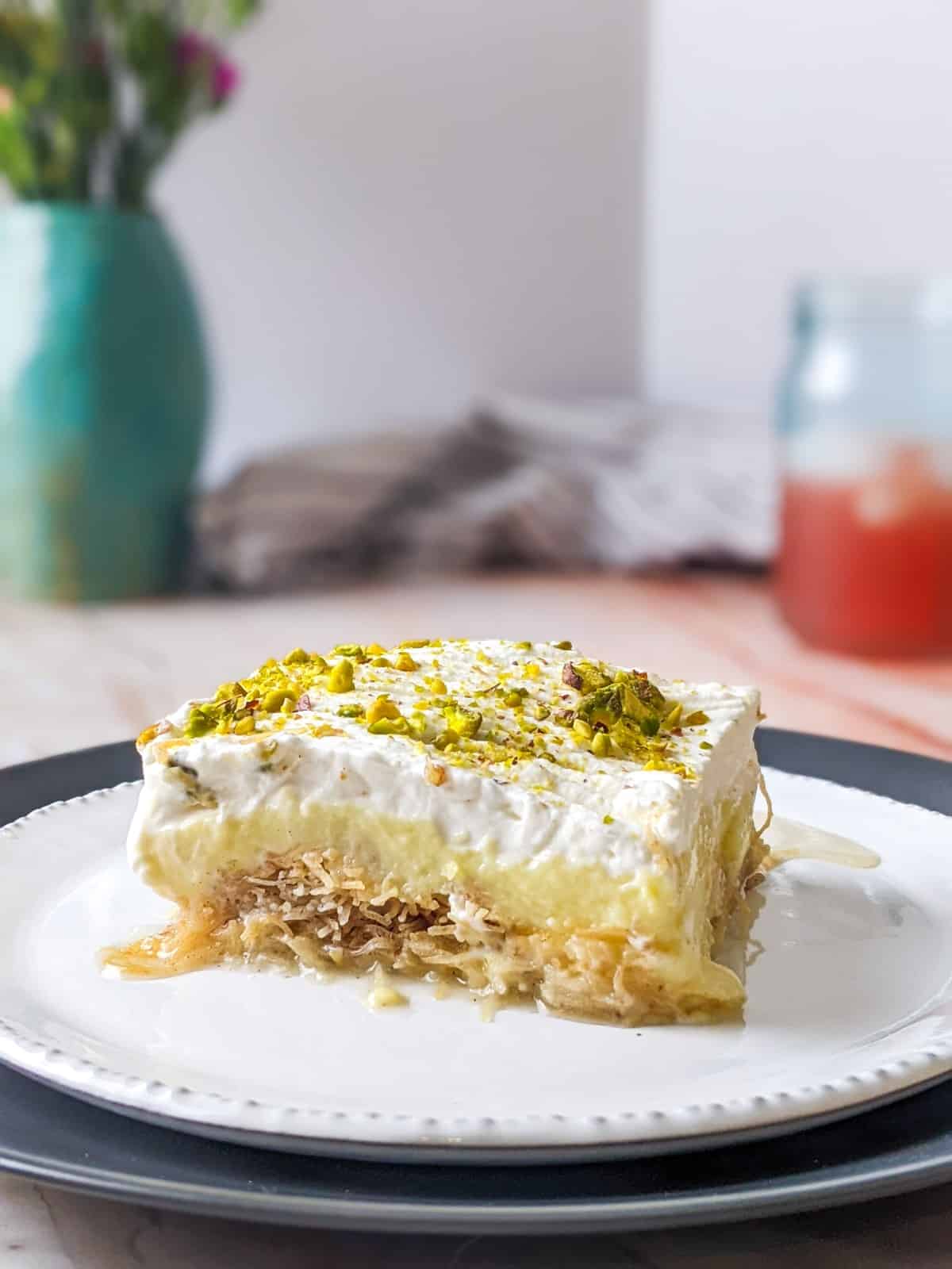 Greek Ekmek Kataifi - Custard With Shredded Phyllo Dough.