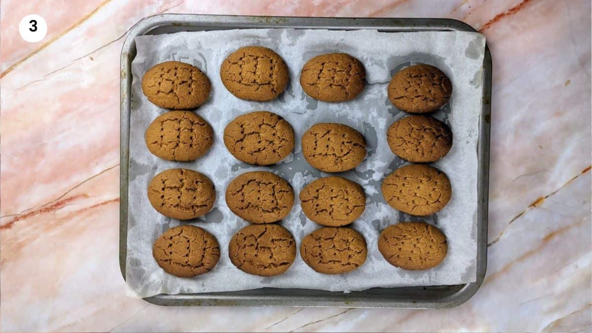 Greek honey cookies when they come out of the oven.