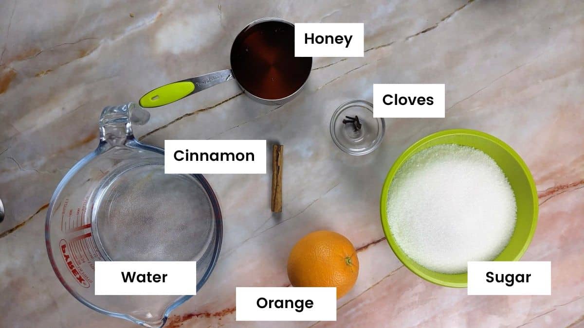 Ingredients for making the syrup for melomakarona.