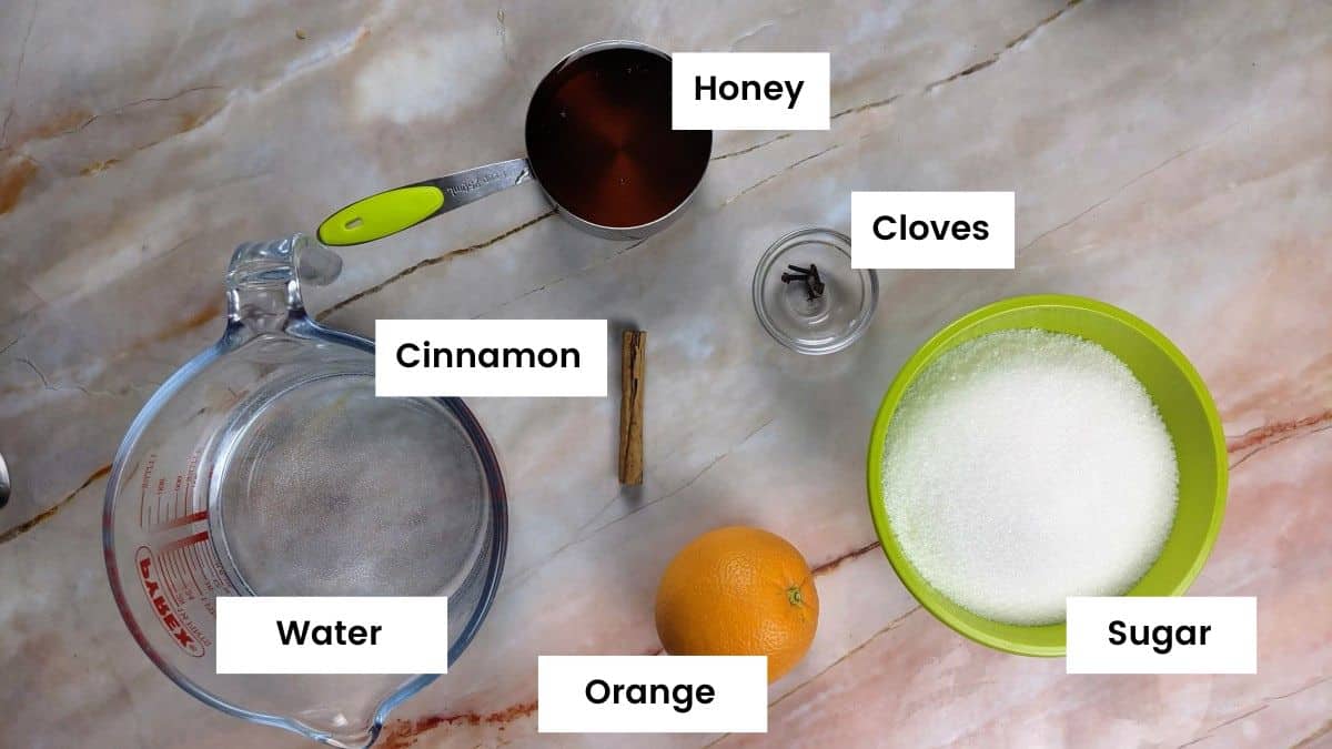 Ingredients for making the syrup for melomakarona Ingredients for making the syrup for melomakarona.
