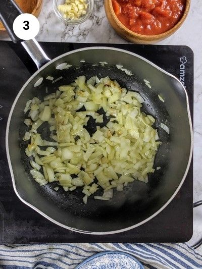 Sauteing the onion for the lentil soup.