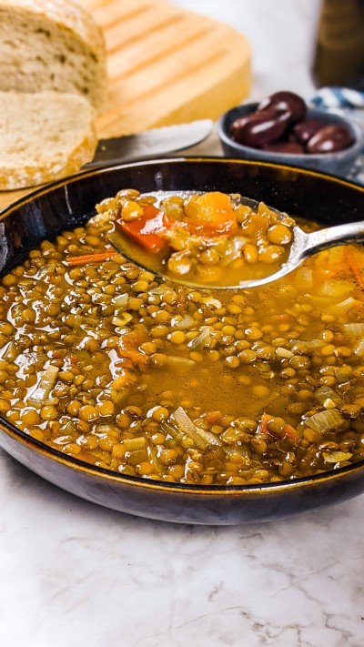 Mediterranean lentil soup in a tablespoon.